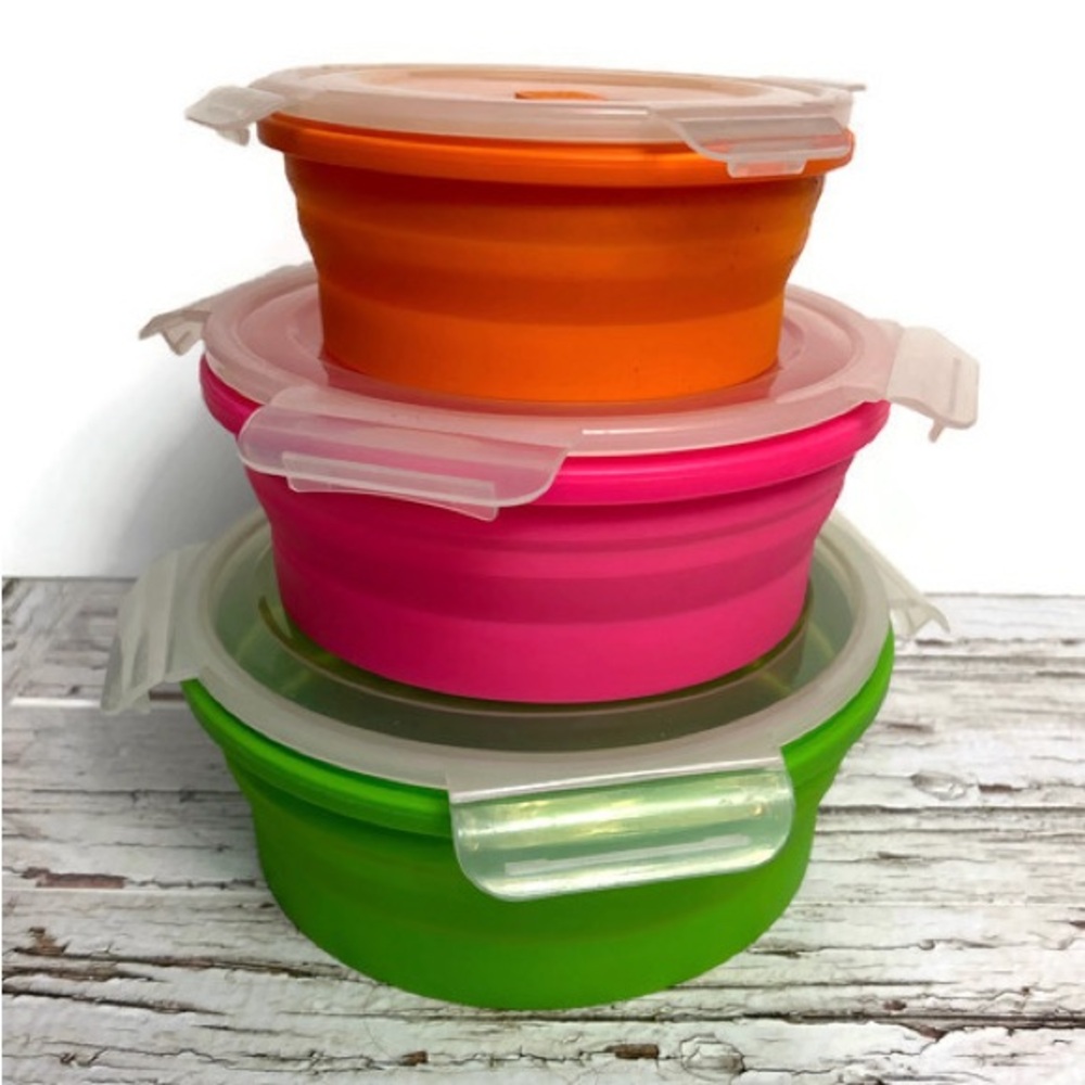 3 Flat Stack Round Collapsible Container Set